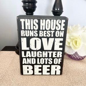 NWT This House Runs Best on Love Laughter and Lots of Beer Wooden Wall Décor